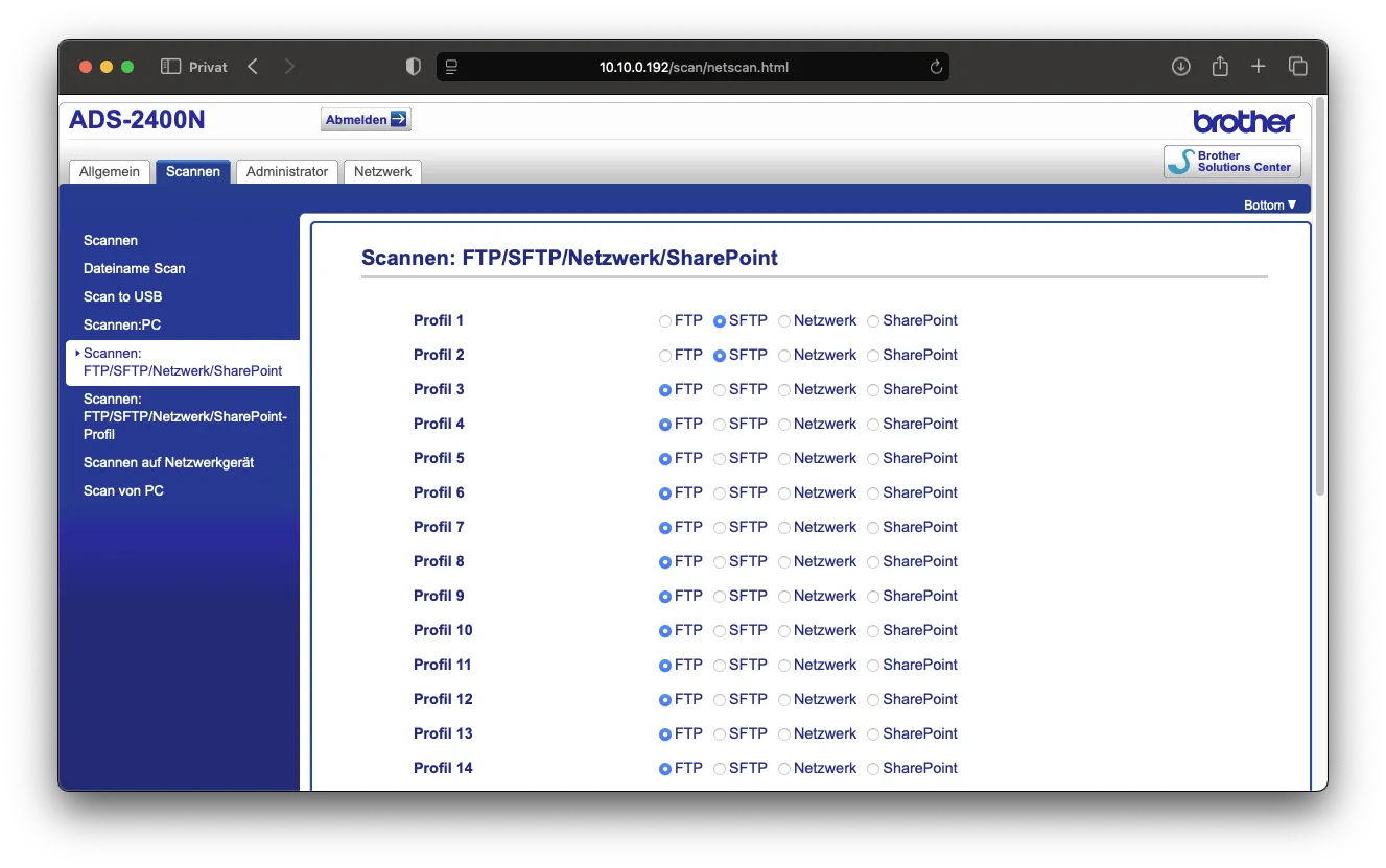 Brother Scanner Web Oberfläche